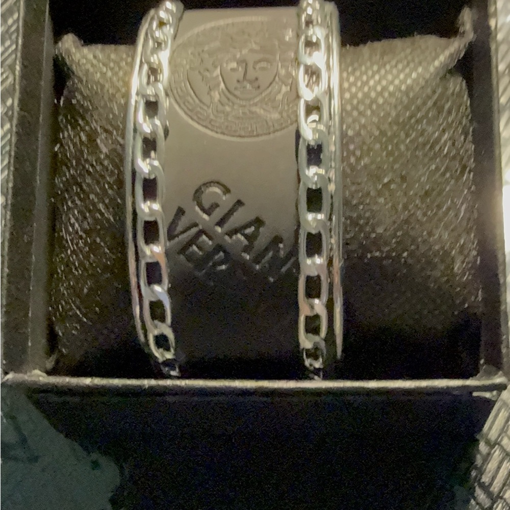 GIANNI VERSACE Black Leather Chain Cuff Bracelet - Picture 3 of 3